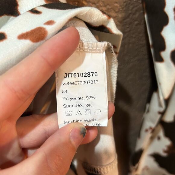 SHEIN Women’s Small White Brown Cow Pattern Long Sleeve Shirt - Picture 5 of 6